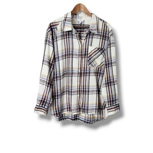 Multicolor Plaid Cotton Flannel Button-Down Long Sleeve Shirt | XXL